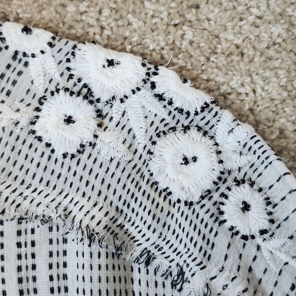 Johnny Was Tunic Top Black White Stripe Embroidered Beaded Boho Small - Picture 5 of 13